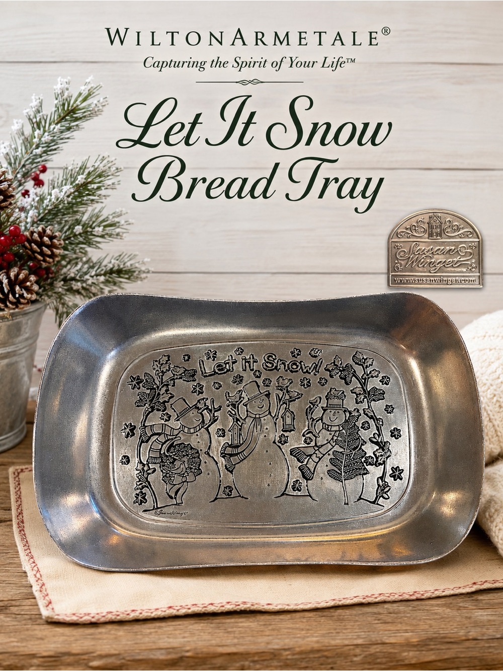 Wilton Armetale, Susan Winget Let It Snow Bread Tray Christmas |Snowmen | NIB